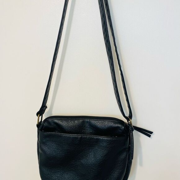 BUENO OF CALIFORNIA GRAINY WASHED ZIPPER HANDBAG purse crossbody black - Picture 3 of 9